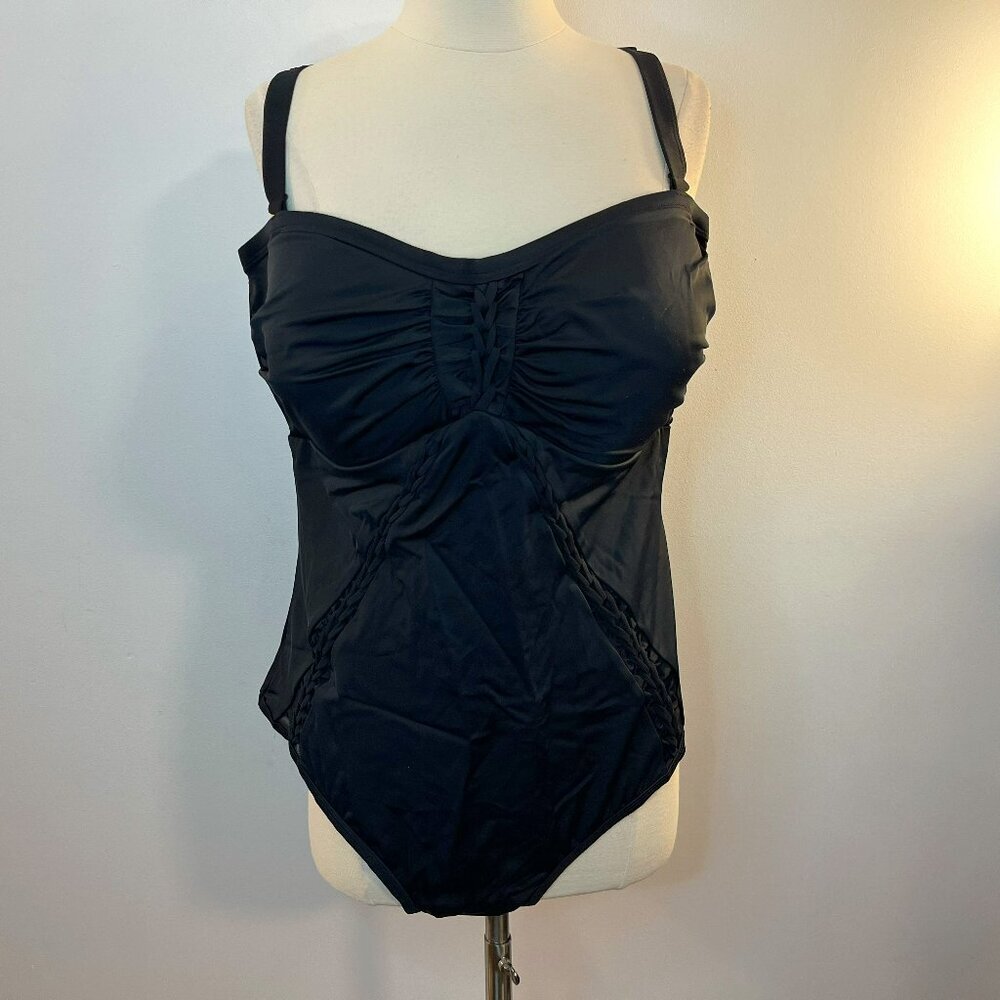 Swimsuits For All Women's Black Braided One-Piece Swimsuit - Size 22 - NWT